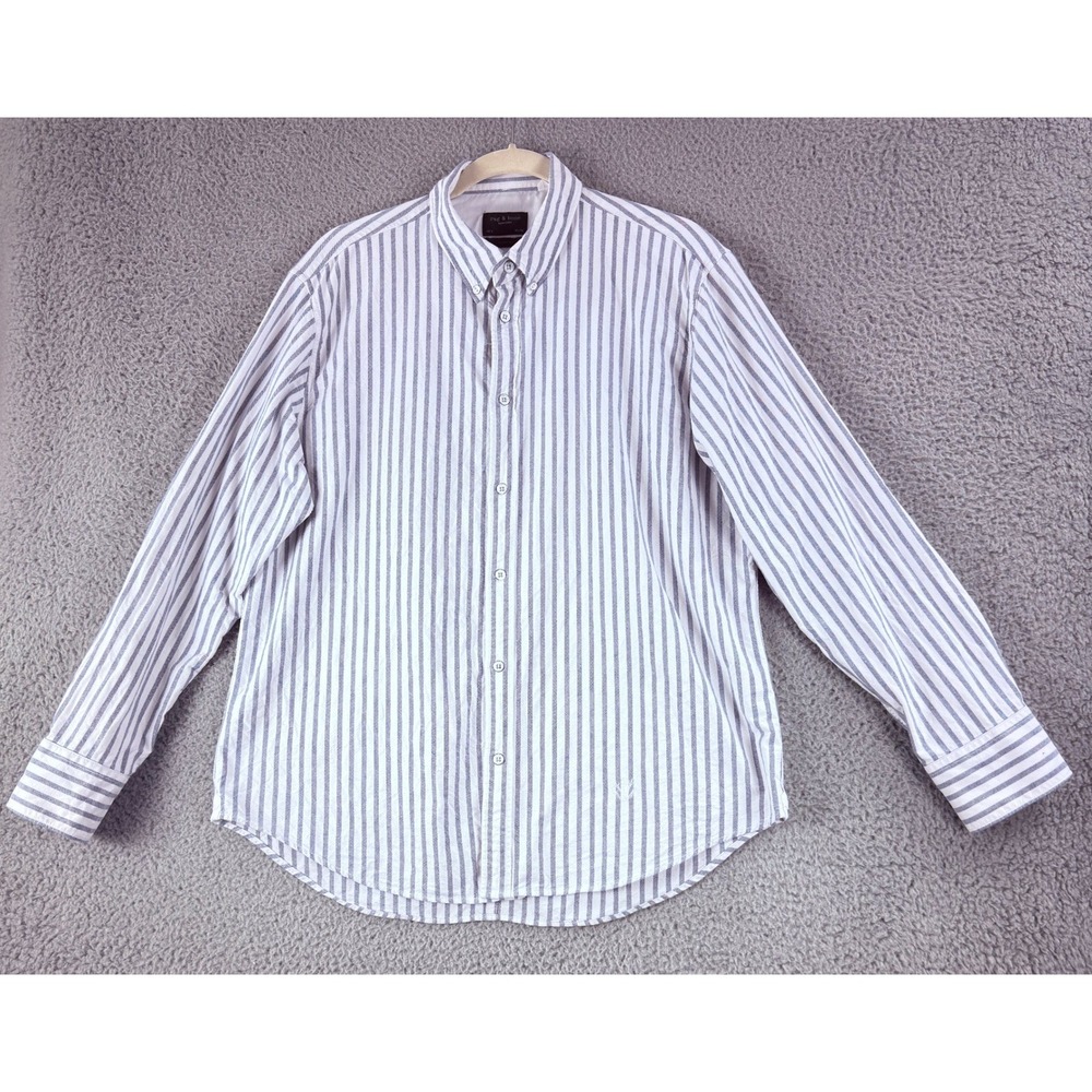 Rag & Bone Button Down Shirt Mens XL White Blue Stripe Fit 2 Long Sleeve Cotton